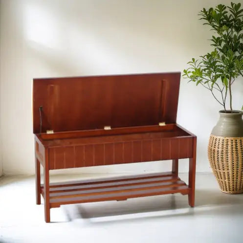 Quality Solid Wood Shoe Bench With Storage, Cherry