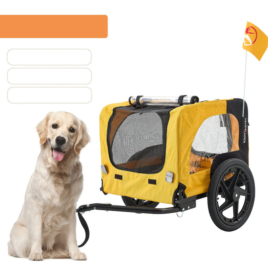 Yellow Foldable Dog Stroller with Bike Attachment