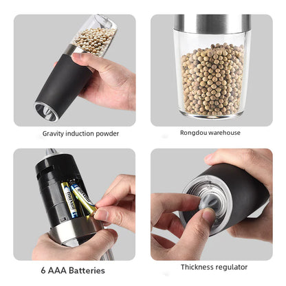 Electric Pepper Grinder – Stainless Steel Gravity-Sensing Salt & Spice Mill