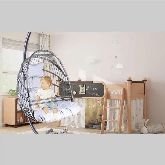 Swing Egg Chair with Stand - Indoor/Outdoor Hanging Chair with Cushions