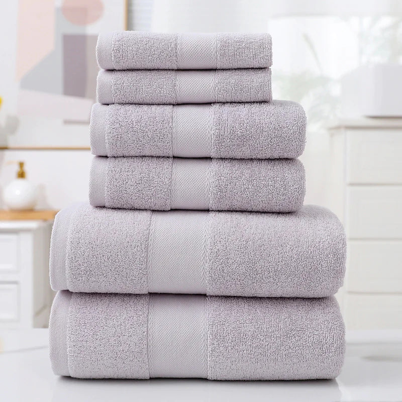 Home Simple Cotton Absorbent Towel Bath Towel 6-Piece Set– Soft Solid Colors