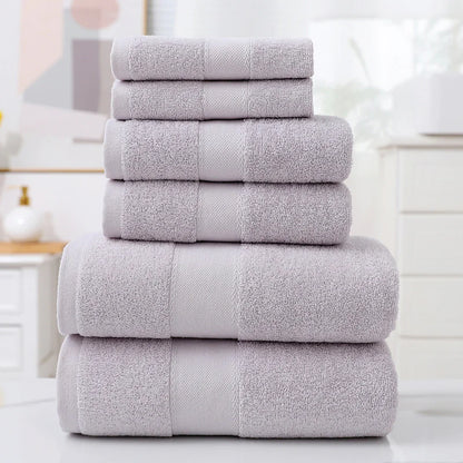 Home Simple Cotton Absorbent Towel Bath Towel 6-Piece Set– Soft Solid Colors