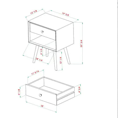 Mid-Century Modern Single-Drawer Solid Wood Nightstand