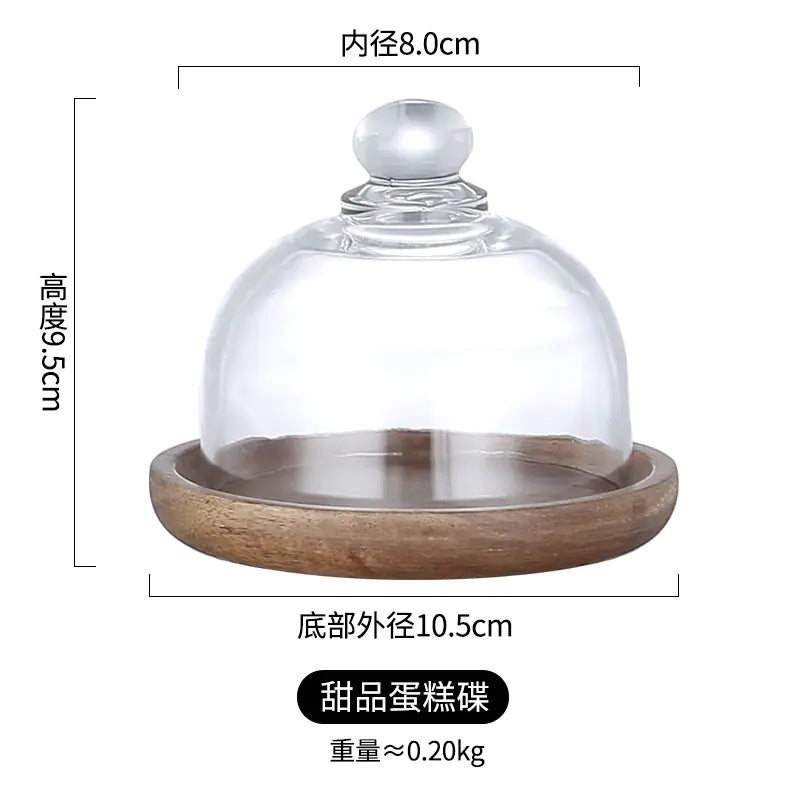 Mini Dessert Display Tray with Glass and Wood Base