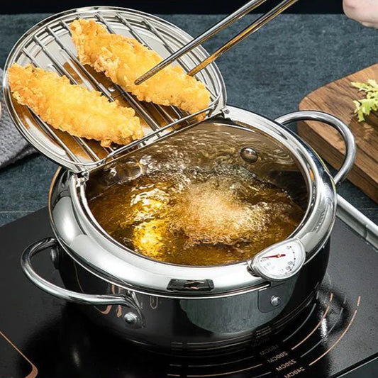 Japanese Stainless Steel Deep Fryer – Mini Temp Control Frying Pot (20cm/24cm)