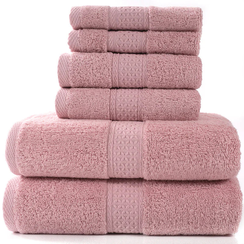 Home Simple Cotton Absorbent Towel Bath Towel 6-Piece Set– Soft Solid Colors