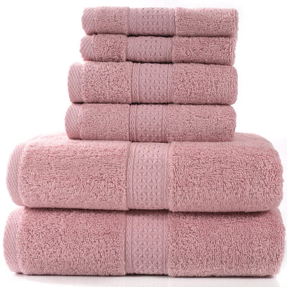Home Simple Cotton Absorbent Towel Bath Towel 6-Piece Set– Soft Solid Colors