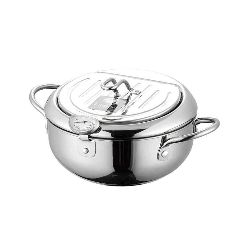 Japanese Stainless Steel Deep Fryer – Mini Temp Control Frying Pot (20cm/24cm)