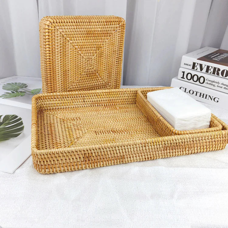Japanese Rattan Woven Tray – Rustic Serving & Storage Basket