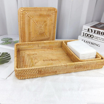 Japanese Rattan Woven Tray – Rustic Serving & Storage Basket
