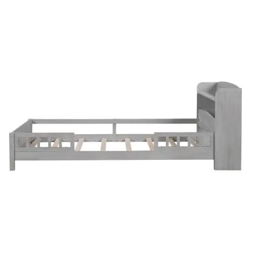 Twin Antique Grey Bed with LED and Storage Headboard