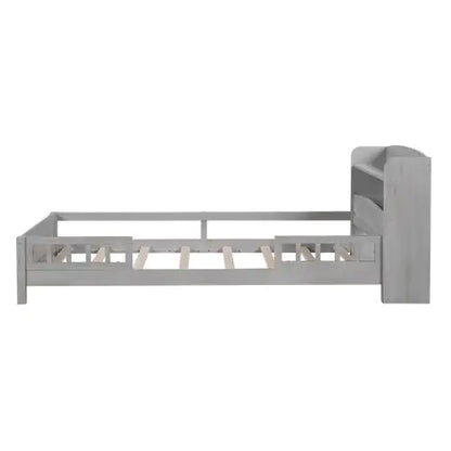 Twin Antique Grey Bed with LED and Storage Headboard