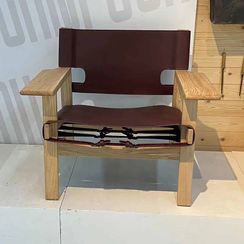 Spanish Chair Solid Wood Vintage Leather Sofa Chair