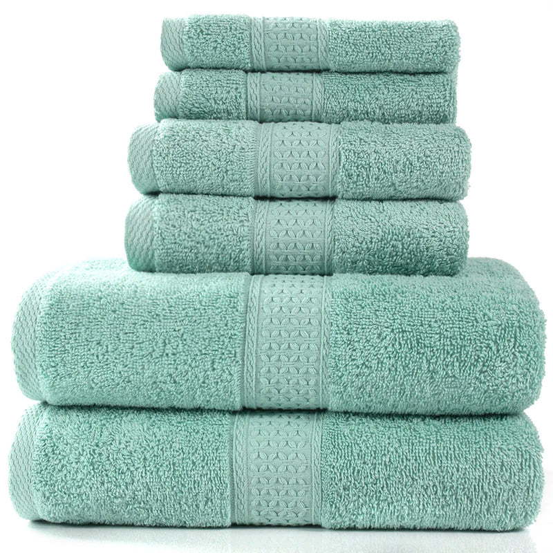 Home Simple Cotton Absorbent Towel Bath Towel 6-Piece Set– Soft Solid Colors