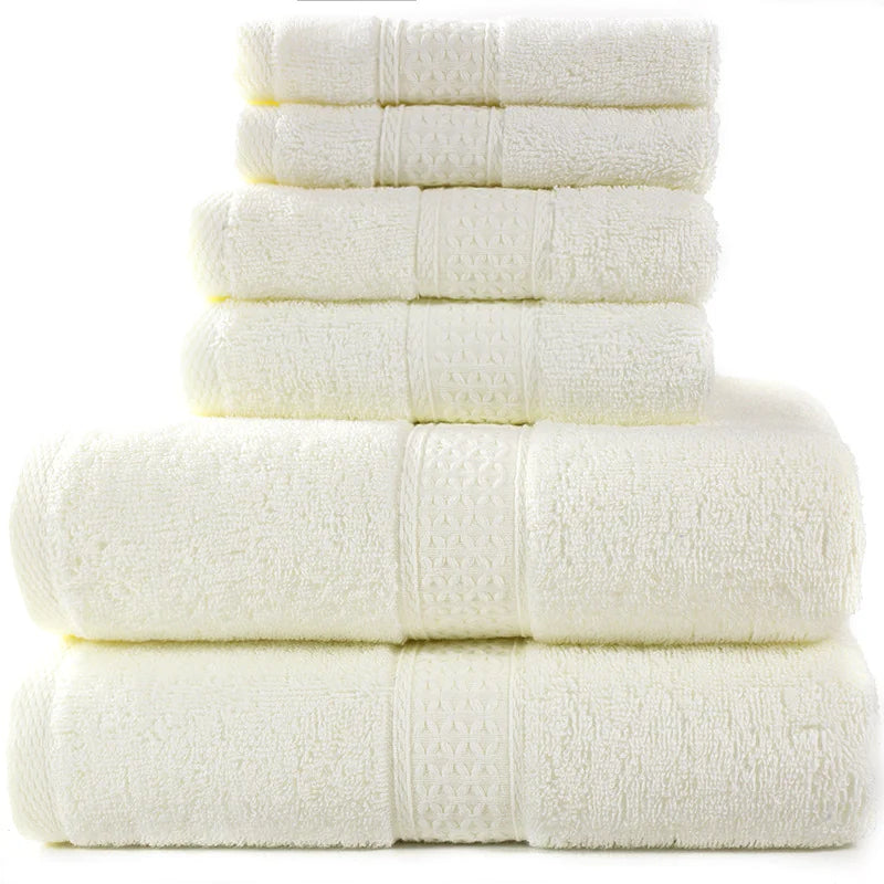 Home Simple Cotton Absorbent Towel Bath Towel 6-Piece Set– Soft Solid Colors